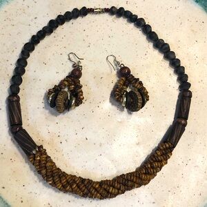 ☀️ Tribal Style Beaded Brown Necklace and Earrings